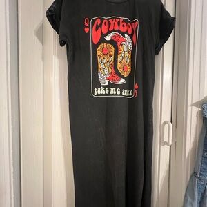 Cowboy Graphic Black Mineral Washed Maxi Tee Dress